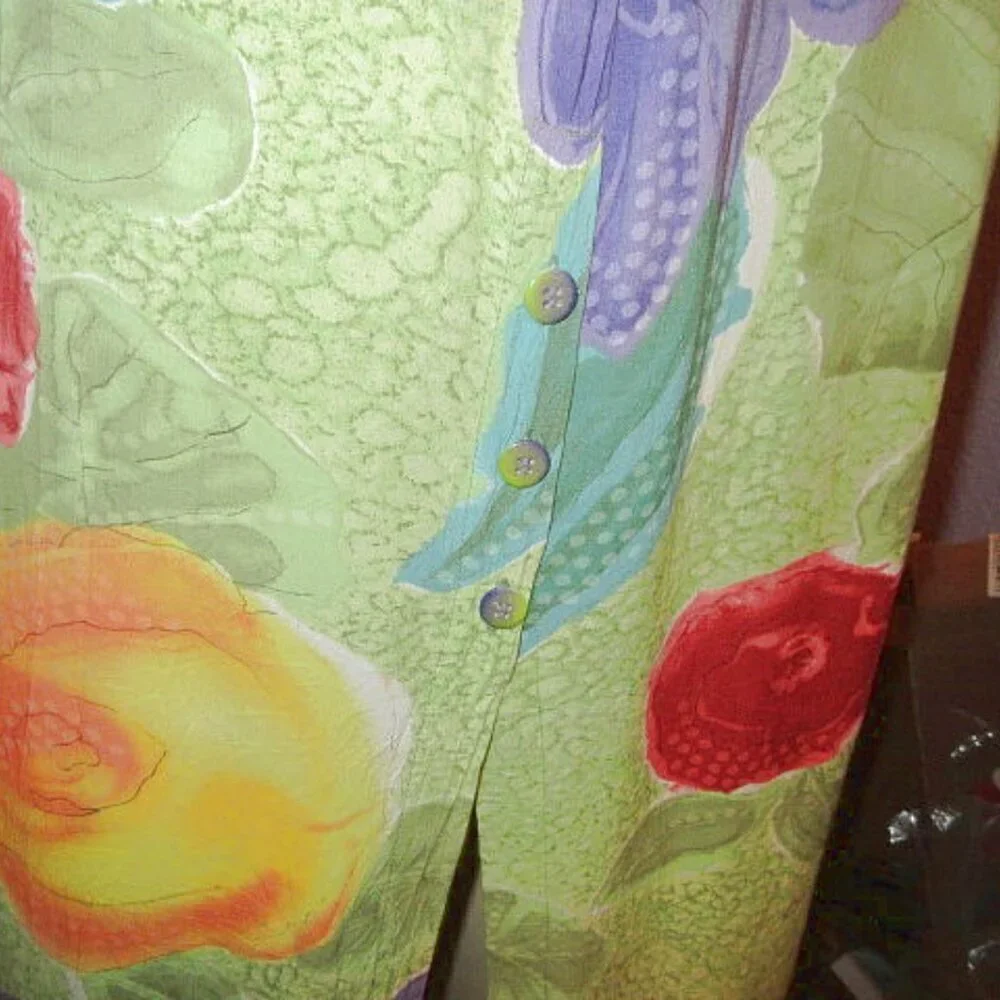 Vtg Jams World Midi Dress Size S Pockets Floral Hawaiian Aloha Art Print Violare